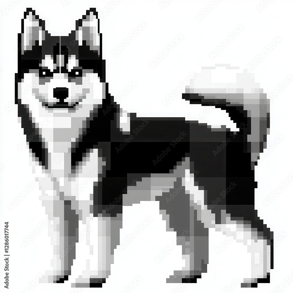 Fototapeta premium Retro 8-Bit Pixel Art Dog Siberian Husky Low-Resolution Style