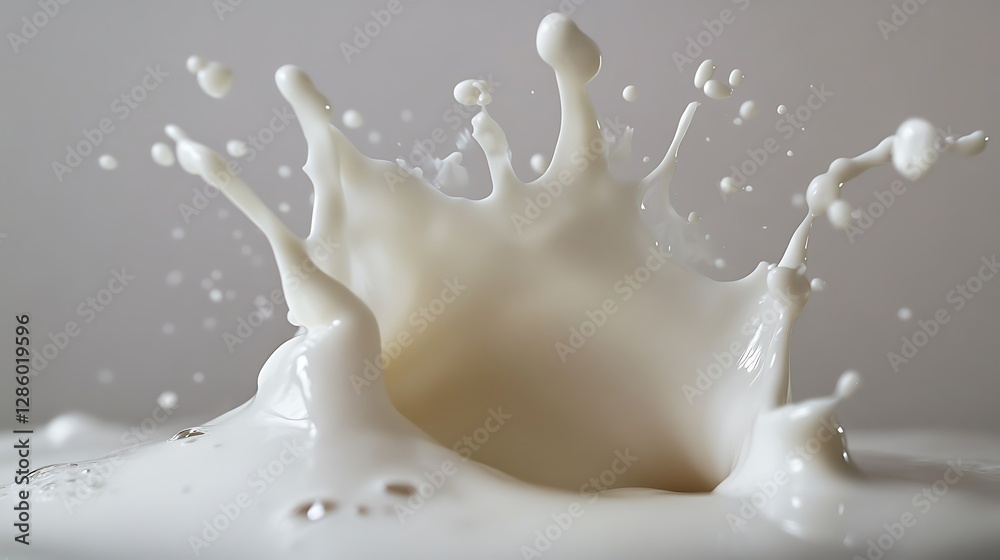 Close-up of milk splashing, creating a crown-like shape. Close-up of milk splashing, creating a crown-like shape.
