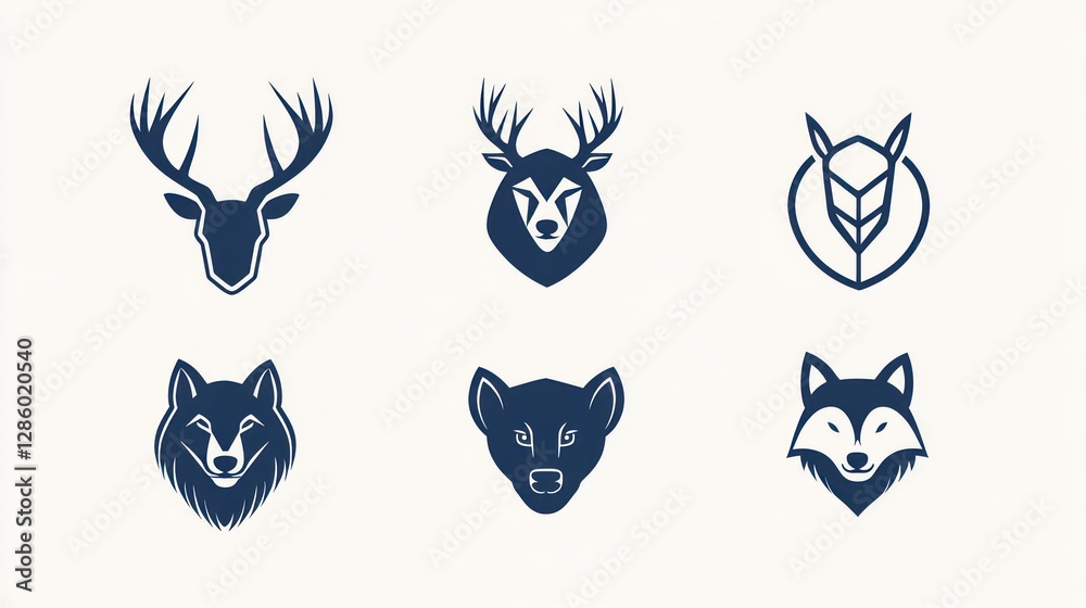 Set of stylized animal head logos Set of stylized animal head logos