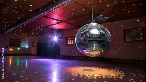 4K Shot of Spinning Disco Ball Casting Colorful Reflections