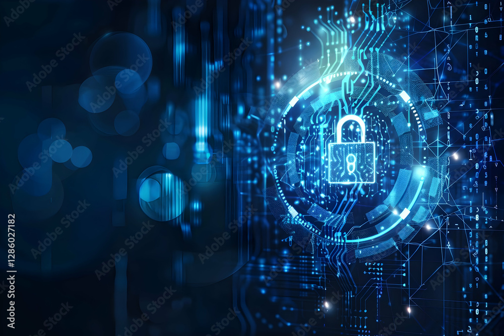 Obraz premium Digital security lock symbolizing cybersecurity and data protection in a tech environment