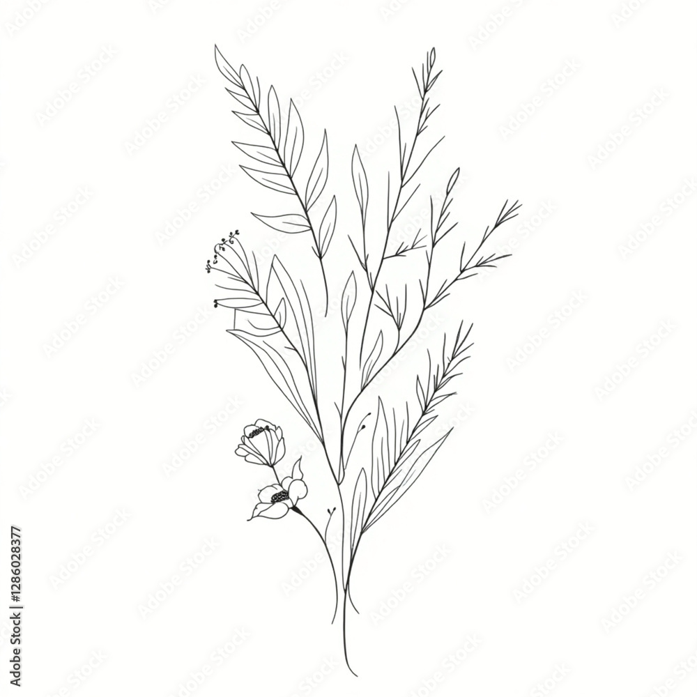 Fototapeta premium Botanical Line Art Tattoos Poster – Minimalist Floral Ink Art
