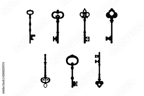 Black Key Silhouettes – Old Fashioned Skeleton Key Vector Pack