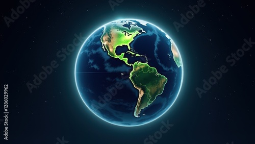 Earth Hour logo, A glowing Earth Hour logo under starry night sky front view dark blue planet glowing green continents photorealistic