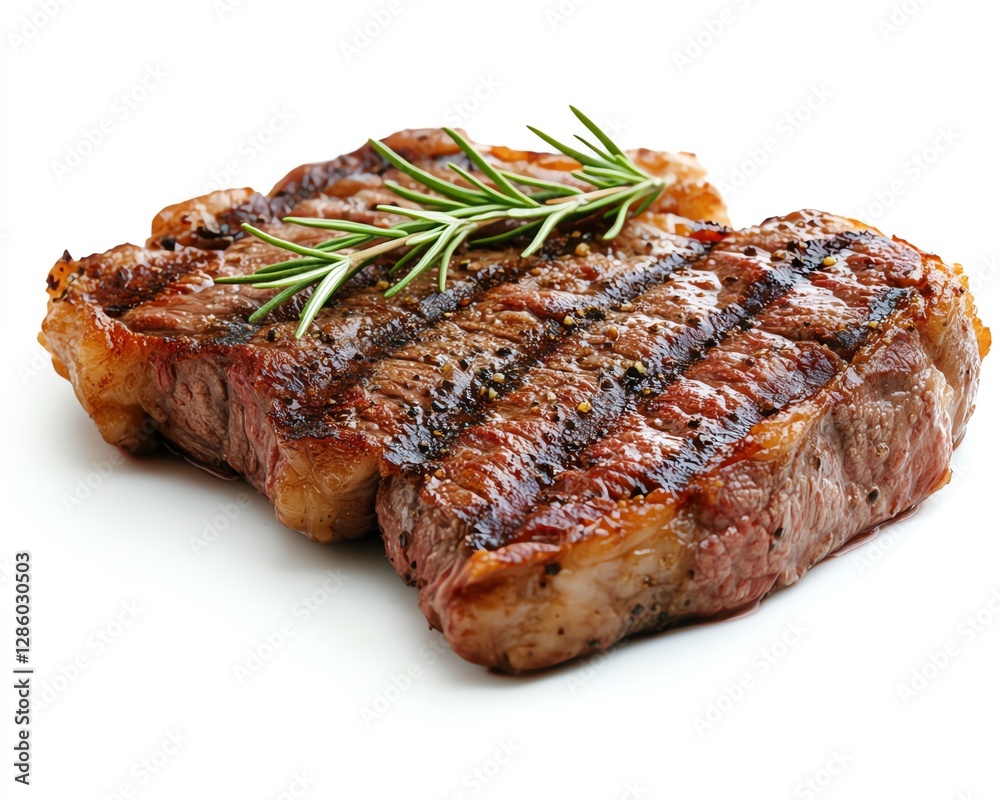 Fried beef steak on a white background, golden crust with juicy, tender meat, closeup shot showcasing rich textures and flavors, AIgenerated food image Fried beef steak on a white background, golden crust with juicy, tender meat, closeup shot showcasing rich textures and flavors, AIgenerated food image