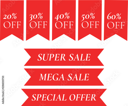 Sale tags collection. Special offer, Mega sale, Super sale banner set. Set of vector red starburst