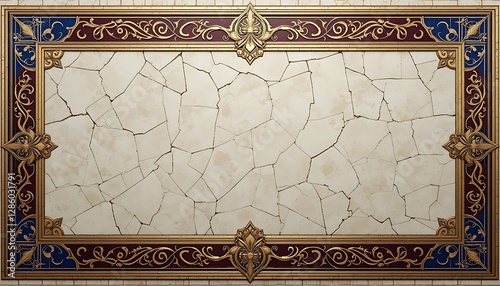Wallpaper Mural Ornate Decorative Frame with Cracked Stone Background and Gold Accents Torontodigital.ca