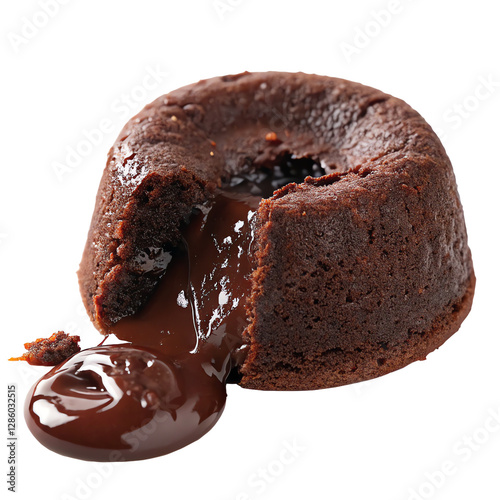 Mini chocolate cake with melted center, isolated on transparent background