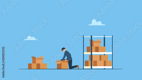 Small business owner, entrepreneur preparing boxes for shipment in warehouse. Online shop, small business owner shipments.