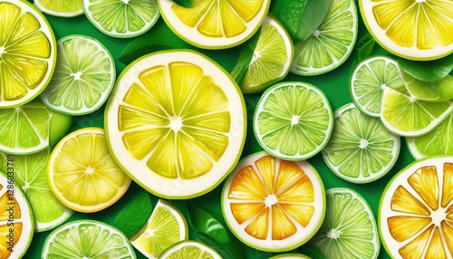 Slices of limes and lemons as a background. 