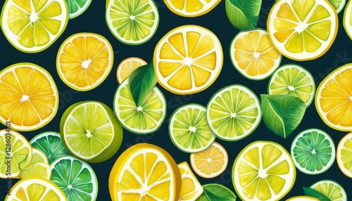 Slices of limes and lemons as a background. 