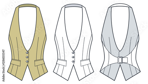 Fotografie Fitted Tailored Vest with Deep V-Neck technical fashion illustration