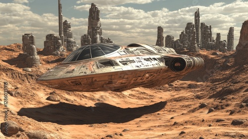 Spaceship Landing on Mars: Futuristic Cityscape