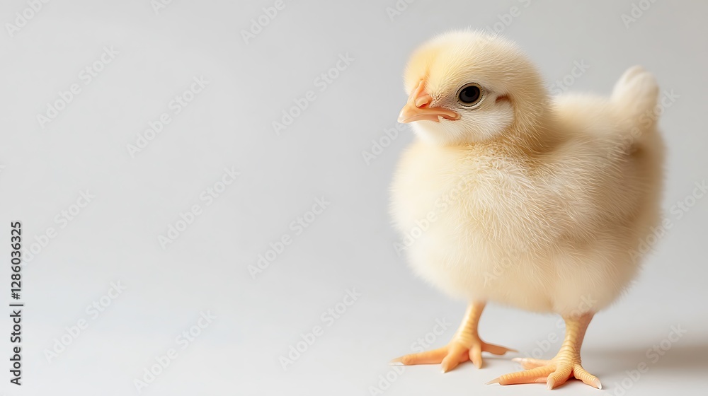 Fototapeta premium Baby Chick Side View White Background Looking Left
