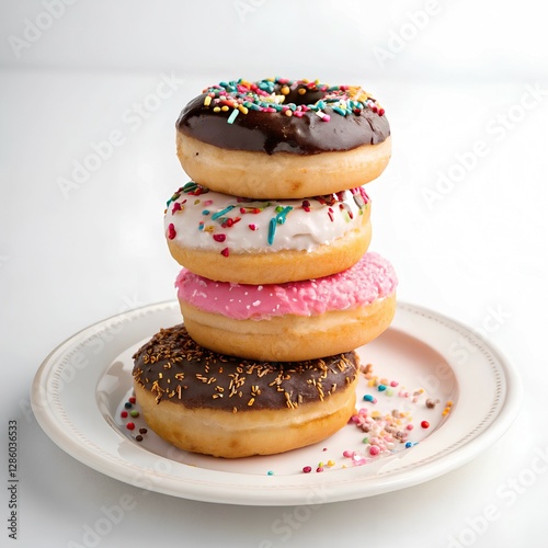 Plate of stacked donuts isolated on transparent background