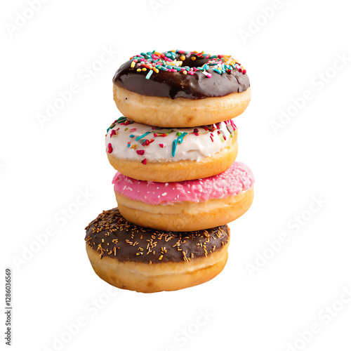 Plate of stacked donuts isolated on transparent background