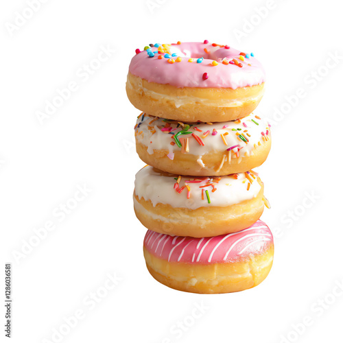 Plate of stacked donuts isolated on transparent background