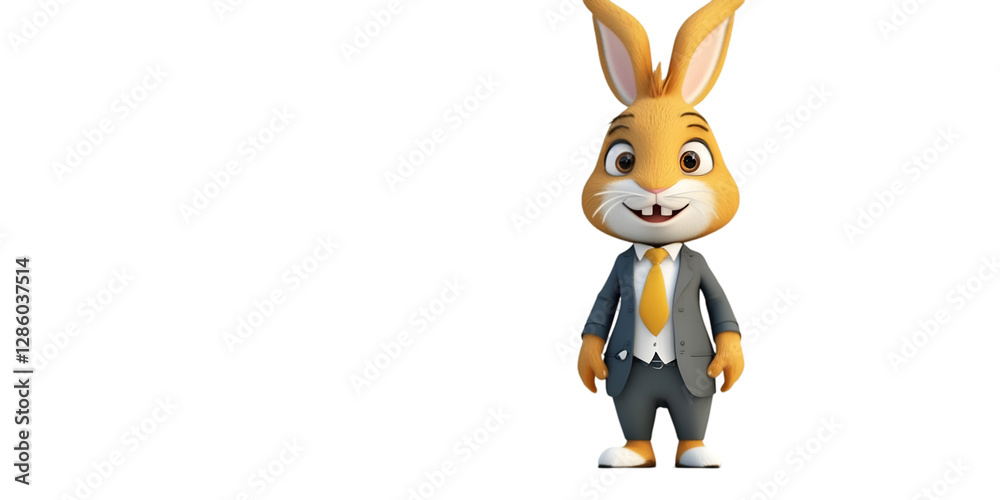Obraz premium Hourglass bunny in business attire with a fun and cheerful expression on a transparent background.