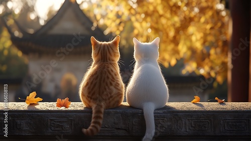 Two Cats Relaxing on Window Ledge in Sun