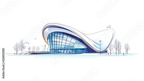 Soccer stadium facade vector illustration, white background photo