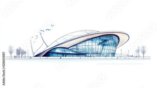 Soccer stadium facade vector illustration, white background photo