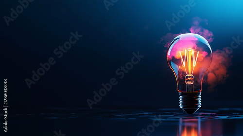 Abstract design of a light bulb with glowing lines, symbolizing innovation and intellectual creativity, minimalistic.