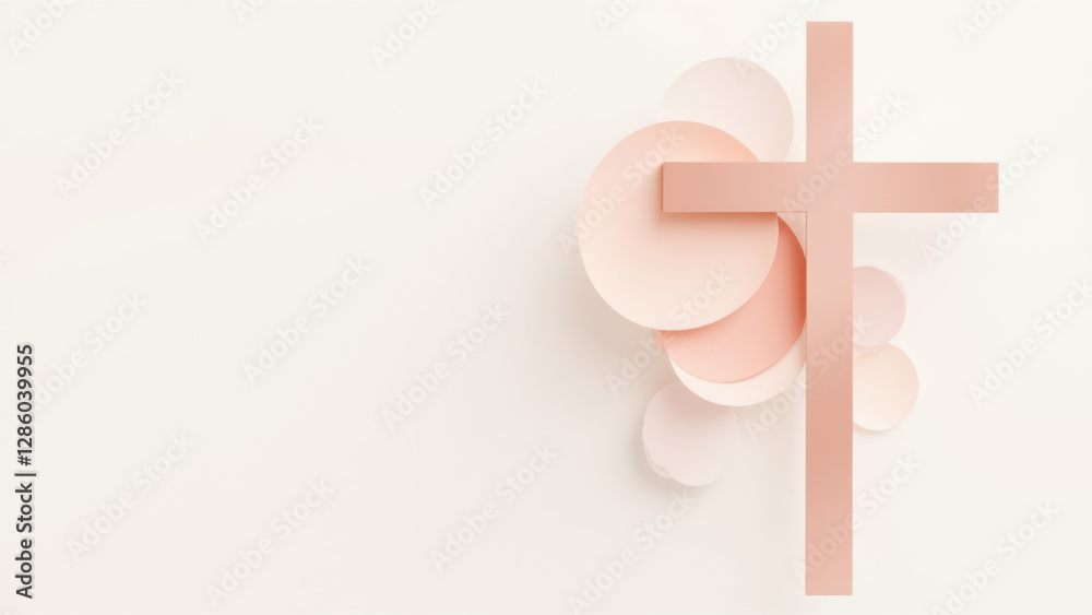 Obraz premium Contemporary Christian art sculpture with a mix of abstract shapes and religious symbols.