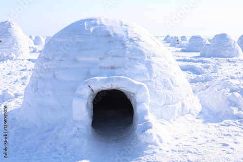 Abstract Landscape - Eskimo City. Snow igloo house in winter.
