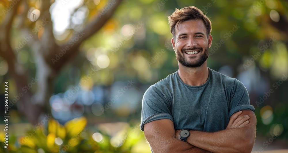 Man smiling in front of tree Man smiling in front of tree