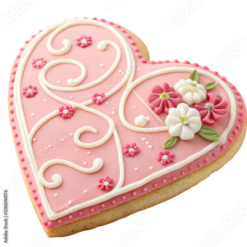 Sweet cookie decorated in the shape of a heart, isolated on transparent background