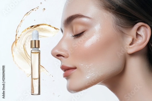 Explore the beauty ritual with a glowing complexion and luxury skincare serum in a serene beauty backdrop. Generative AI