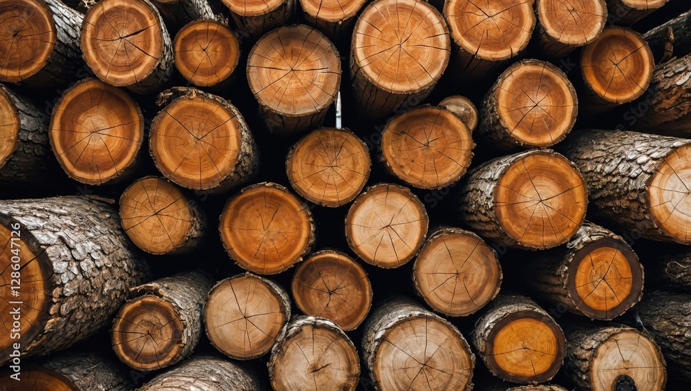 Wooden logs stacked in the forest Wooden logs stacked in the forest