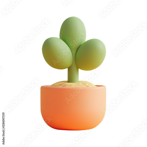 Realistic 3d cartoon plant in a orange pot with a matte finish on a plain white background vector illustration