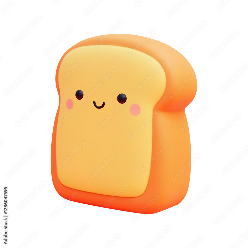 Realistic 3d cartoon slice of bread with a cute face, smiling with rosy cheeks on a plain white background vector illustration Realistic 3d cartoon slice of bread with a cute face, smiling with rosy cheeks on a plain white background vector illustration
