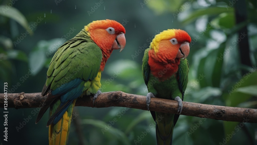 Obraz premium Colorful parrots lovebirds on a tree