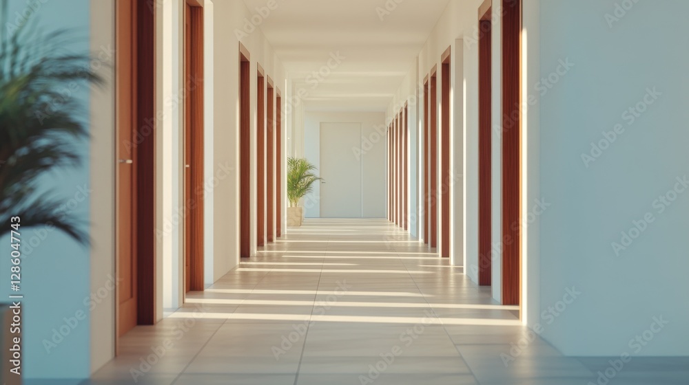 Fototapeta premium Hotel Corridor Sunlight Perspective