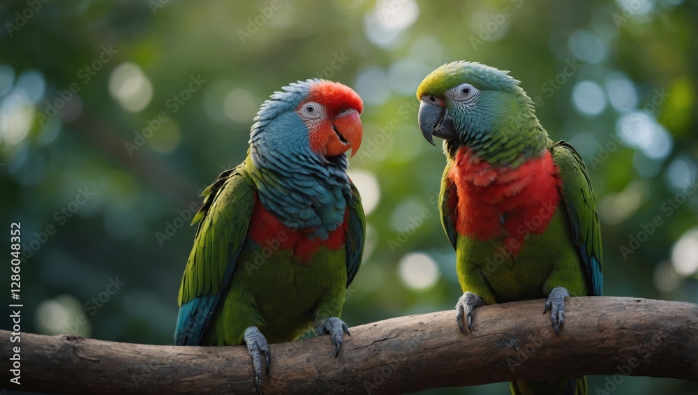 Fototapeta premium Colorful parrots lovebirds on a tree
