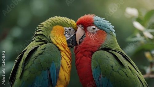 Colorful parrots lovebirds on a tree