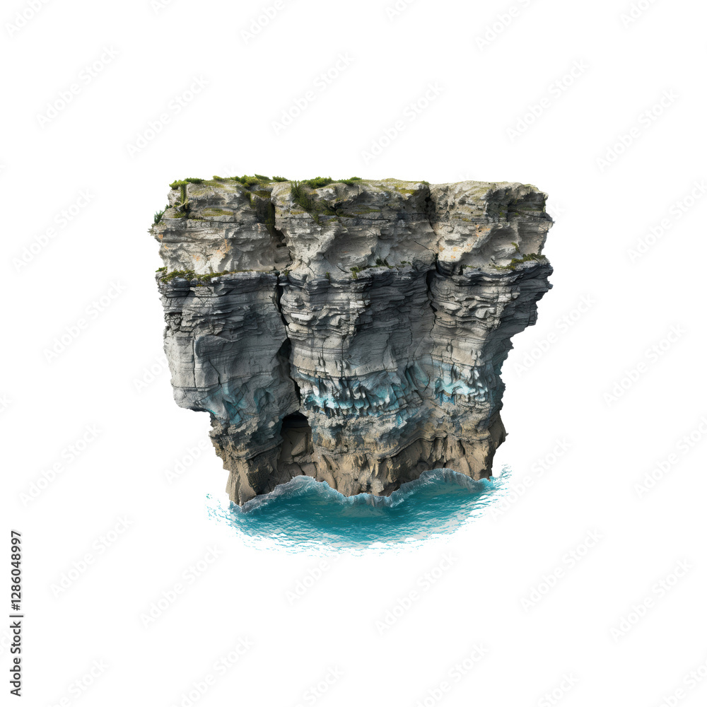 Fototapeta premium Dramatic Rocky Cliff Overlooking Turquoise Ocean Waves and Foam