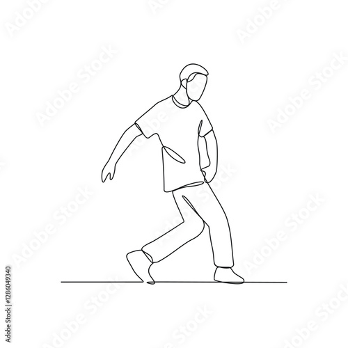 One continuous line drawing of a breakdancing people vector design illustration. Breakdancing Activity of four main elements : Toprock, Downrock, Power moves and Freezes. Breakdancing design asset.