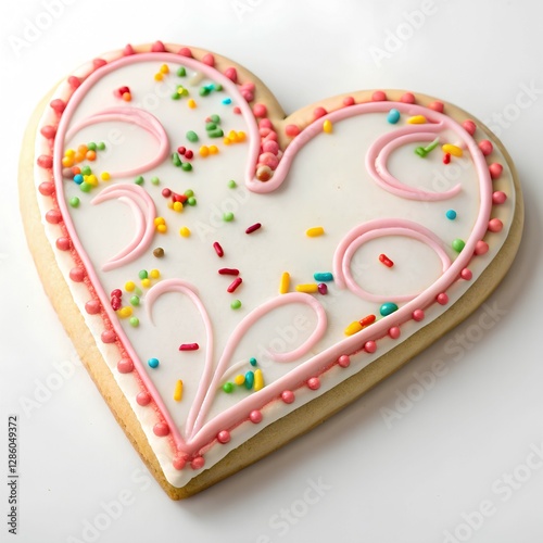 Sweet cookie decorated in the shape of a heart, isolated