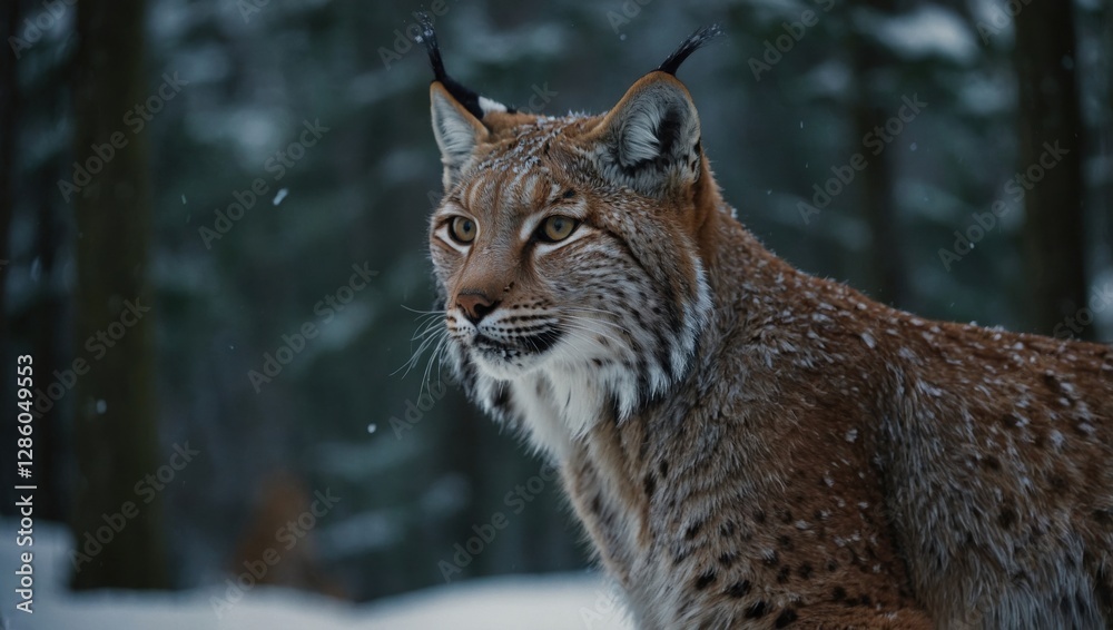 Obraz premium Close-up of a lynx in a winter forest