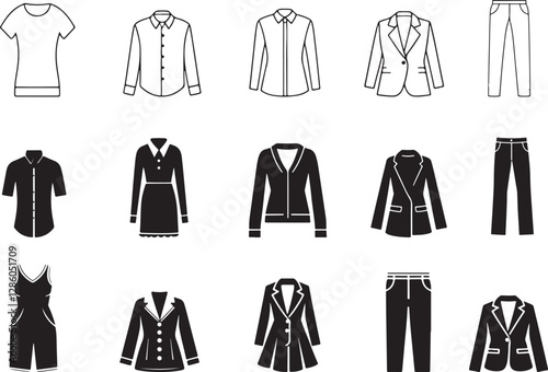 set of clothes, bundle of clothes icon, silhouette, dress mockup