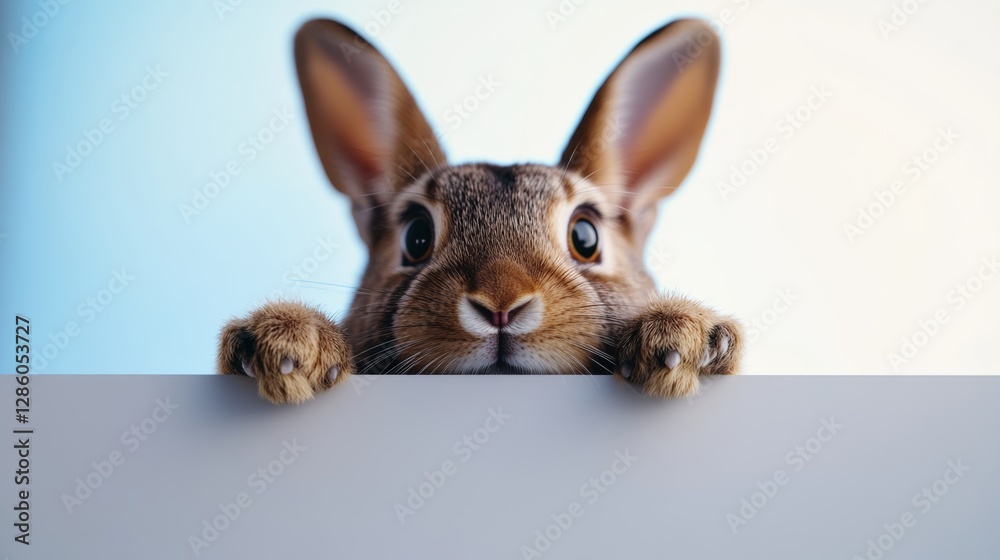 Obraz premium Rabbit is looking at a white board. The rabbit is looking at the board with its eyes wide open