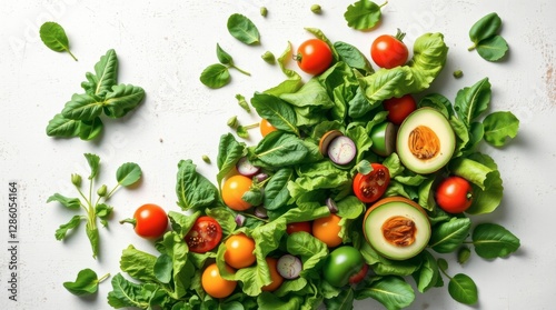Wallpaper Mural Fresh Salad Arrangement with Avocado, Tomatoes, and Greens on White Torontodigital.ca