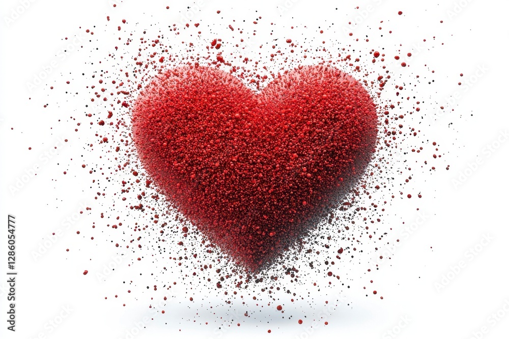 Vibrant Red Heart Shape Made of Glittering Particles on White Background Vibrant Red Heart Shape Made of Glittering Particles on White Background