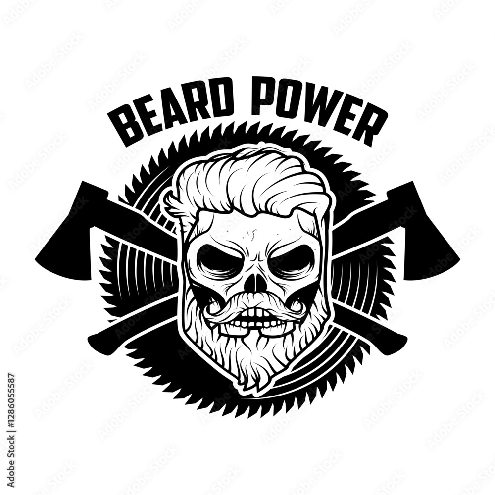 beard power. Skull with beard and two axes. Vector illustration. beard power. Skull with beard and two axes. Vector illustration.