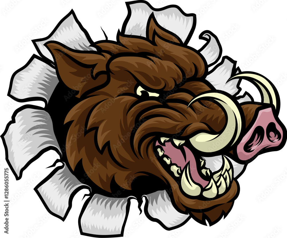 Obraz premium A wild boar, hog razorback warthog pig mean tough cartoon sports mascot