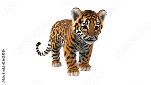 Young tiger exploring its surroundings in a bright and playful manner