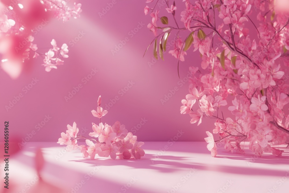 Blossoms bathed in soft pink light create a dreamy atmosphere of tranquility and beauty in a serene floral arrangement. Generative AI Blossoms bathed in soft pink light create a dreamy atmosphere of tranquility and beauty in a serene floral arrangement. Generative AI